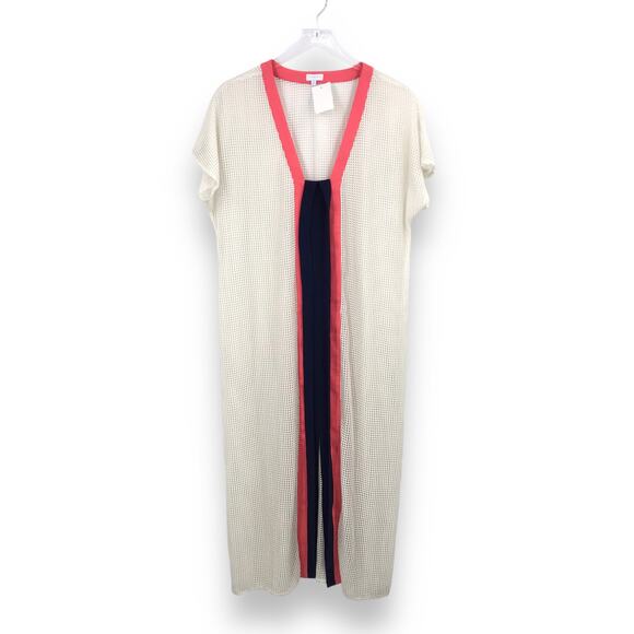 Flagpole Opal Kaftan Cover-Up M Short Sleeve V-Neck Sheer Tie Neck Stretch NWT